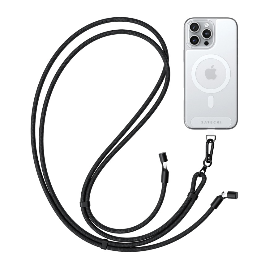 Тканевый ремешок через плечо с карабином и кабелем USB-C Satechi OntheGo для iPhone